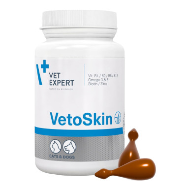 Vetoskin Vet Expert – Supliment pentru Tratarea Afecțiunilor Dermatologice la Câini și Pisici, 60 Capsule Twist-Off